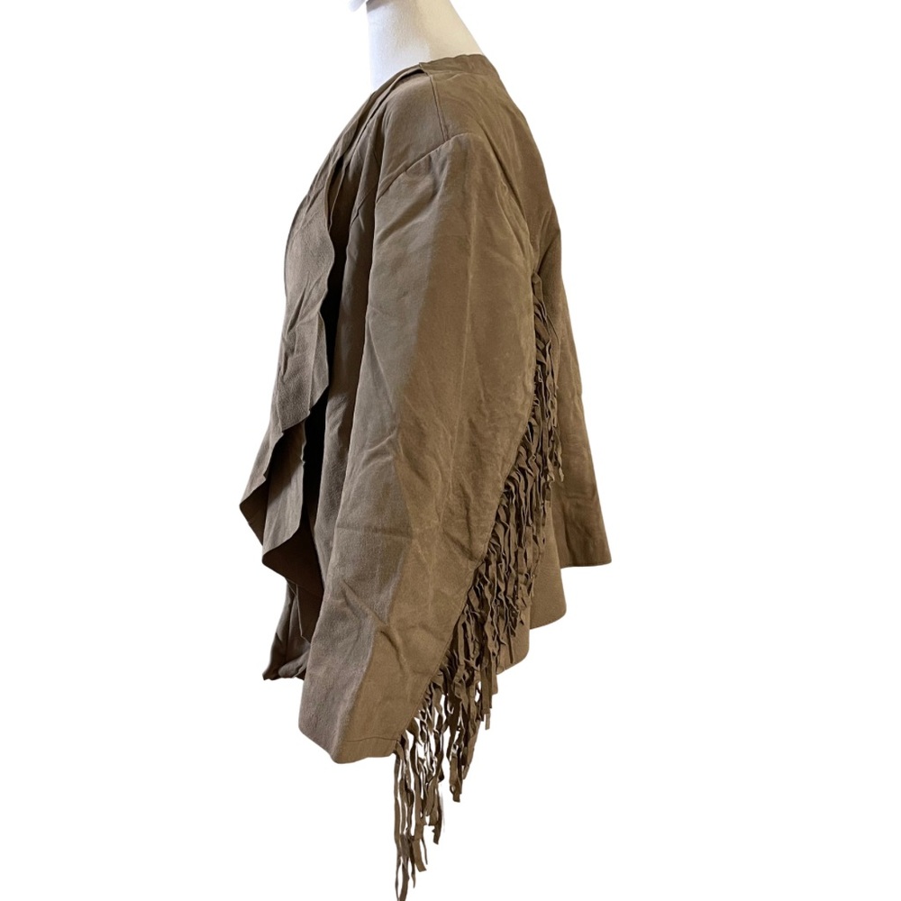 VINTAGE NWT JESSICA LONDON Suede Fringe Waterfall Jacket Tan Plus Size Y2K Boho - Picture 7 of 13